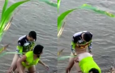 Ciclista safado leva morena gostosa para beira do rio e a fode de quatro