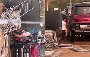 Funcionário de evento comendo putinha fogosa ao lado do caminhão e gemendo alto