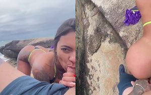 Morena sensual faz amor ao ar livre em praia paradisíaca com seu namorado