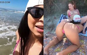 Emme White e Pocahontas se excitam na praia e trocam carícias ardentes em público
