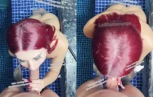 Lollita Morango dando um boquete guloso na banheira do motel até engolir tudo