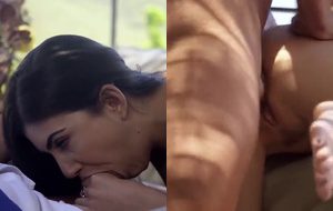 Morena safada sugando com vontade o pau duro do macho enquanto geme de prazer