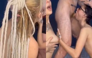 Namorada e amiga fazem ménage ardente chupando e gemendo até a gozada