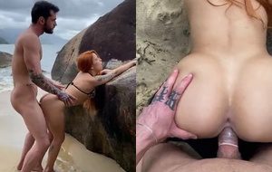 Fadinha Maju sentando forte no pau grosso do amigo na areia da praia até gozar gostoso