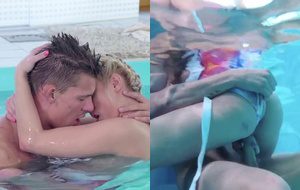 Loirinha safada transando com o namorado na piscina e gemendo de prazer