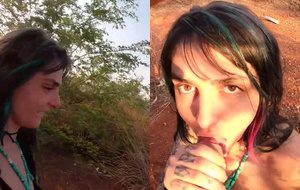 Morena fogosa cavalgando no pau grosso na estrada de terra e bebendo leitinho