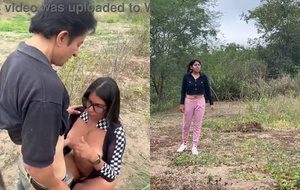 Morena rabuda empinando no mato enquanto o tio safado mete forte até ela gemer alto